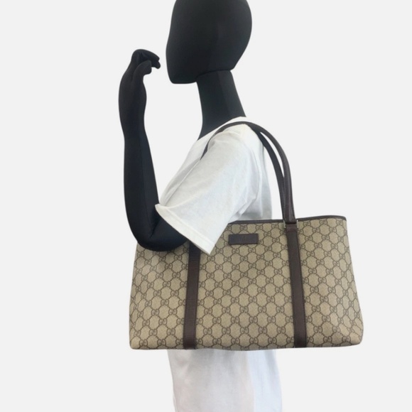 GUCCI Brown/Beige PVC Canvas GG Supreme Tote with Blue Leather trim - Picture 1 of 16